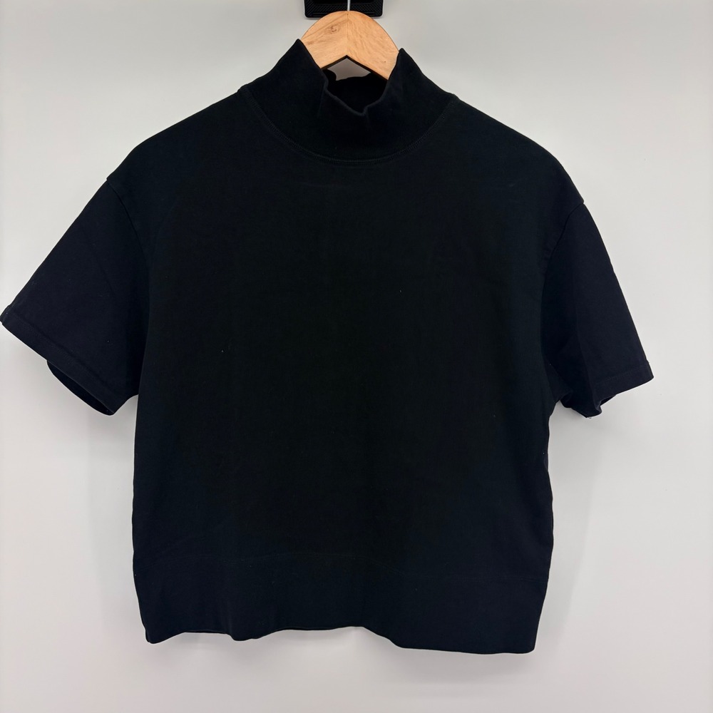 Zara Woman Mock Neck T-Shirt Short Sleeve Cropped Top Black Small Streetwear